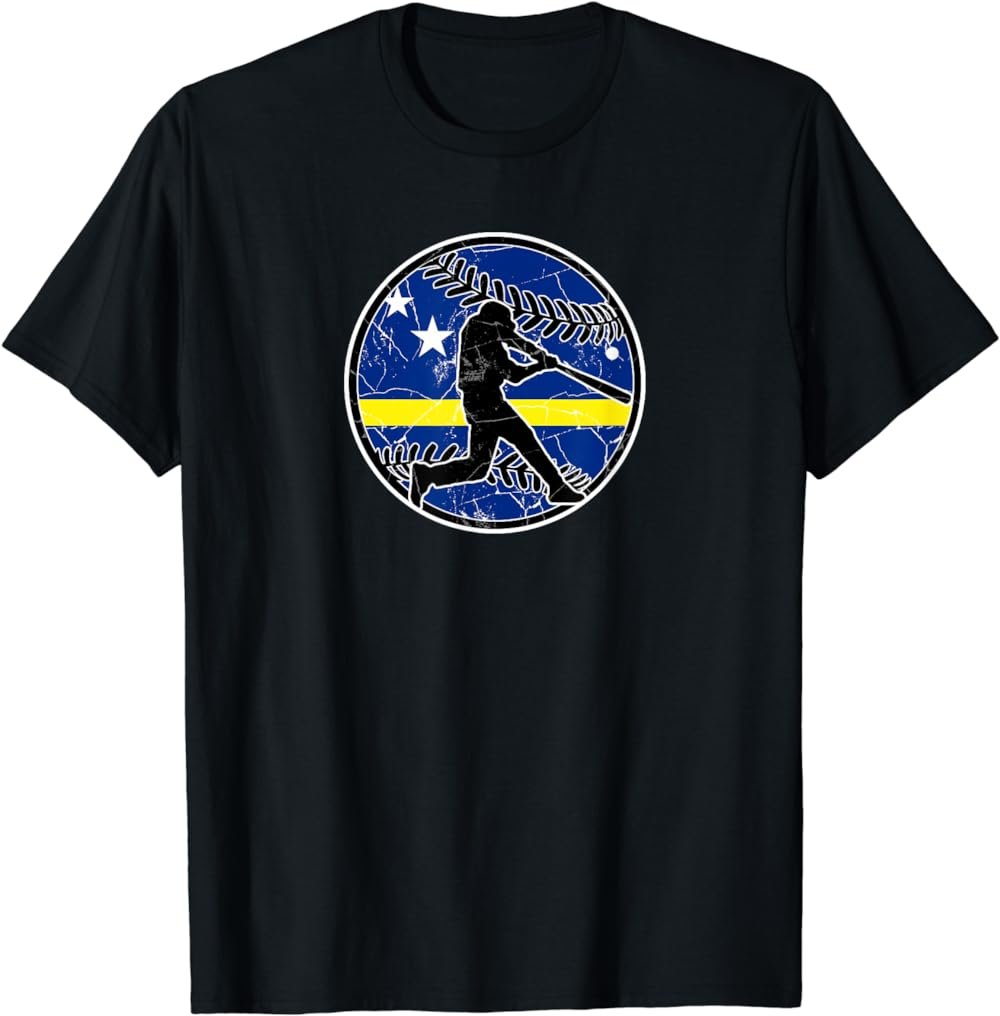 Curacao Flag Baseball Hitter Baseball Softball Curacao Flag T-Shirt