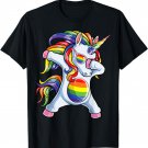 Dabbing Unicorn Gay Pride LGBT T shirt Lesbian Rainbow Flag T-Shirt