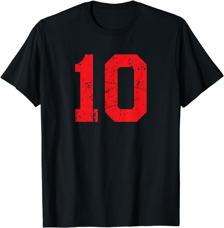 Number #10 Sports Jersey Red Distressed Vintage Lucky Number T-Shirt