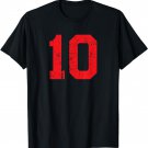 Number #10 Sports Jersey Red Distressed Vintage Lucky Number T-Shirt