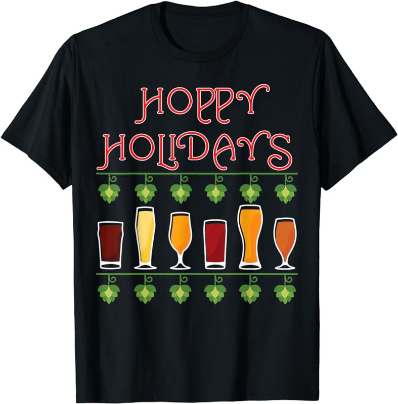 Hoppy Holidays Funny Ugly Sweater Style Shirt for Beer Lover