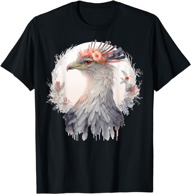 Cute Secretary Bird Flower Crown Floral Exotic Birds T-Shirt