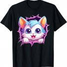 Cute Cat Breaking Through Colorful Kitten Graphic Funny T-Shirt