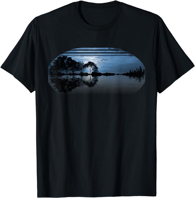 Guitar Sunset Sky Trees City Lake Reflection Special Design T-Shirt
