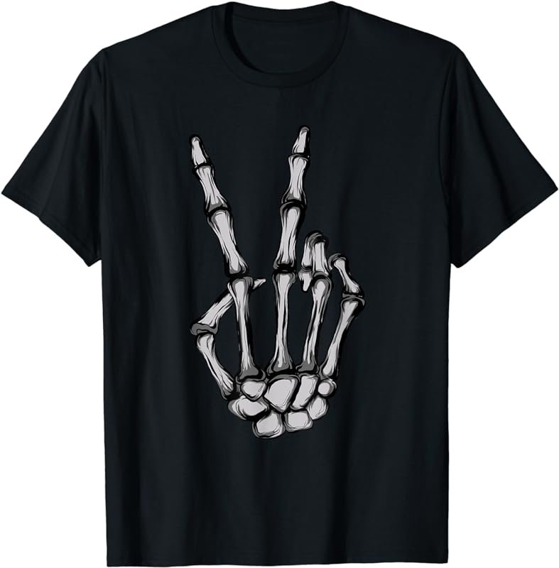 Halloween Skeleton Scary Peace Sign Bones Hand V Sign T-Shirt