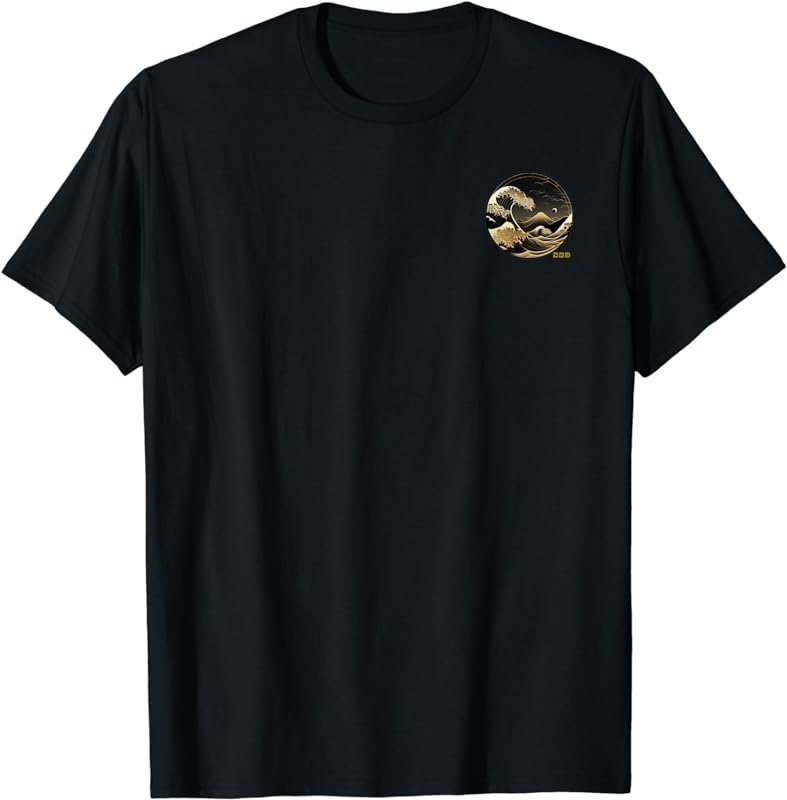 BACK & Pocket Design Tsunami Tidal Wave Circle Graphic T-Shirt