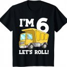 Kids Birthday Boy 6 Six Construction Truck Party 6th Birthday T-Shirt
