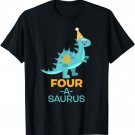 Kids 4th Birthday - Four-A-Saurus Dinosaur Graphic T-Shirt