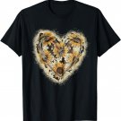 Vintage Bleached Cow Print Heart Sunflower Western Women T-Shirt