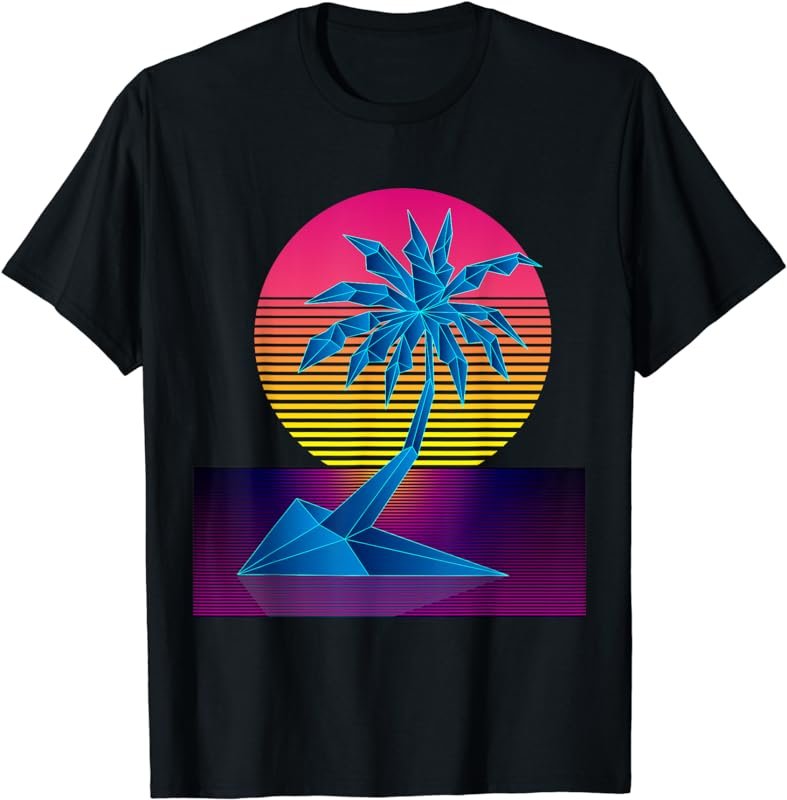 Vaporwave Digital Art Palm Tree & Sunset Retro 80s Beach Art T-Shirt