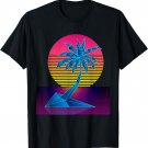 Vaporwave Digital Art Palm Tree & Sunset Retro 80s Beach Art T-Shirt