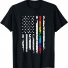 Gay Pride Thin Rainbow Line American Flag T-Shirt