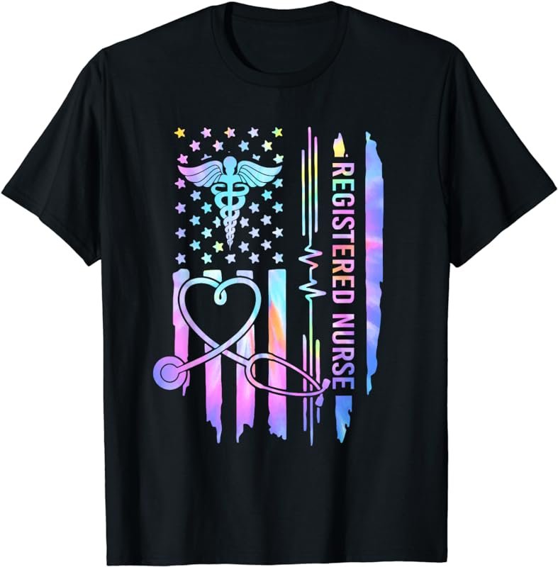 Tie Dye Registered Nurse RN EKG Stethoscope Nursing USA Flag T-Shirt