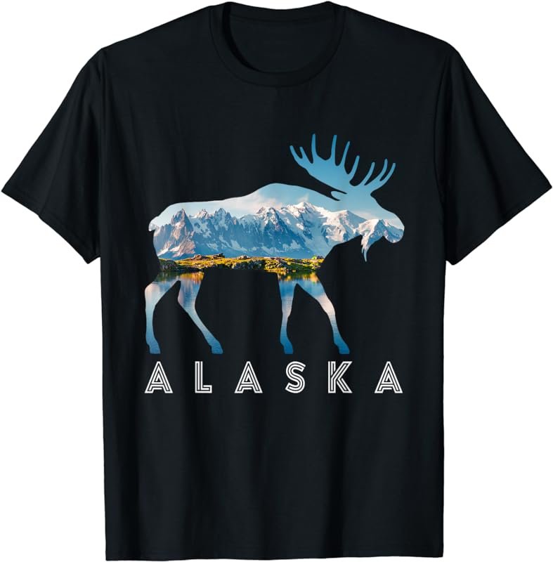 Retro Alaska AK Moose Juneau Mountains Wildlife Women Men T-Shirt