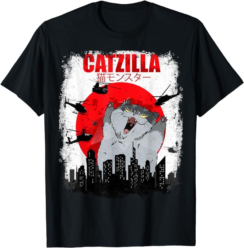 Funny Cute Art Japanese Cat graphic For Cat Lover Catzilla T-Shirt