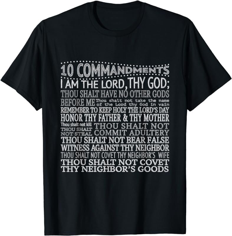 Christian T-Shirt 10 Commandments Ten Decalogue Bible Tee