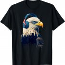 American Bald Eagle Wearing Flag Headphones Rock and Roll T-Shirt