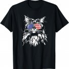 Funny Proud Maine Coon American Flag cat T-Shirt Shirt Tee