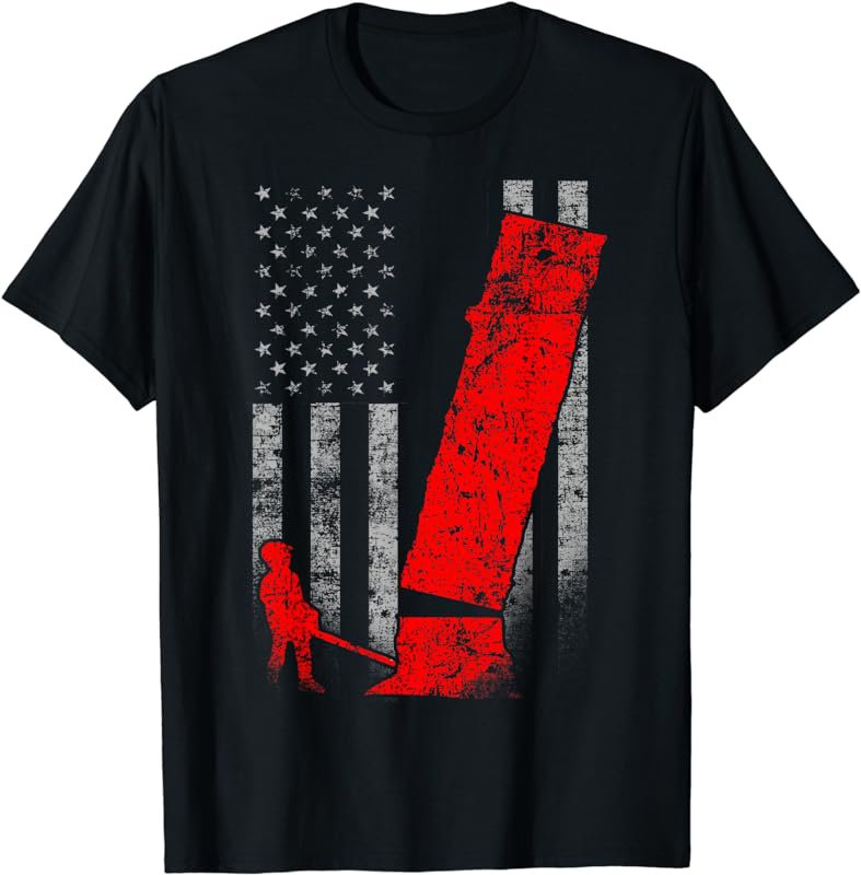 Logging Flag Shirt - Red Logger Felling a Tree on US Flag