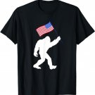 Bigfoot With American Flag Funny 4th Of July T-Shirt