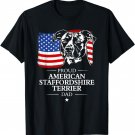 Proud American Staffordshire Terrier Dad American Flag dog T-Shirt