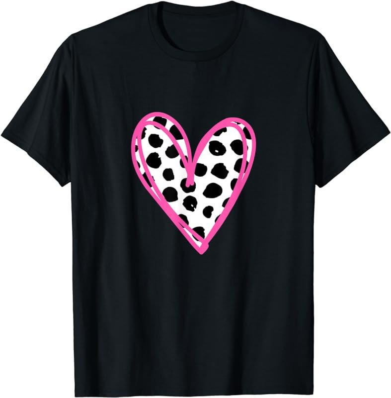 Scribble Heart with Black and White Abstract Brush Polkadot T-Shirt