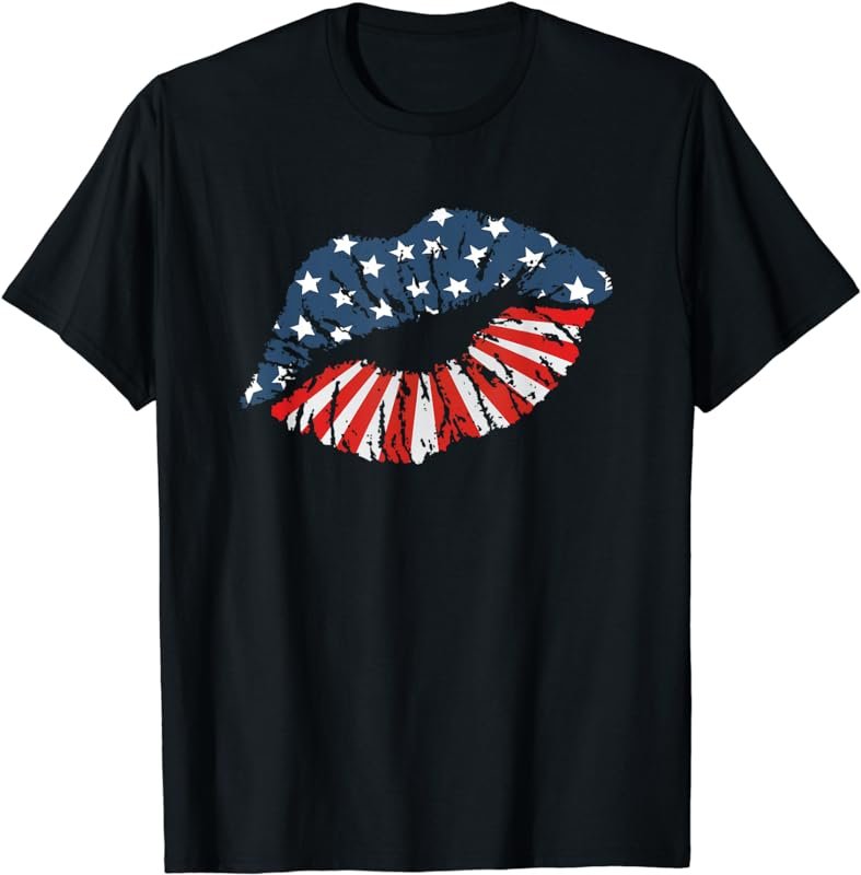 Funny July 4th shirts USA Patriotic American Flag Lips T-Shirt