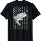 American Camouflage USA Flag Bass Fishing Fisherman on Back T-Shirt
