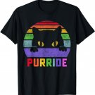 Pride Cat Purride Gay LGBTQ Rainbow Flag Retro Style T-Shirt