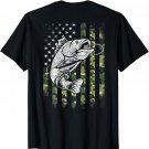 Bass Fishing American Camo USA Flag Funny Fishing (on back) T-Shirt