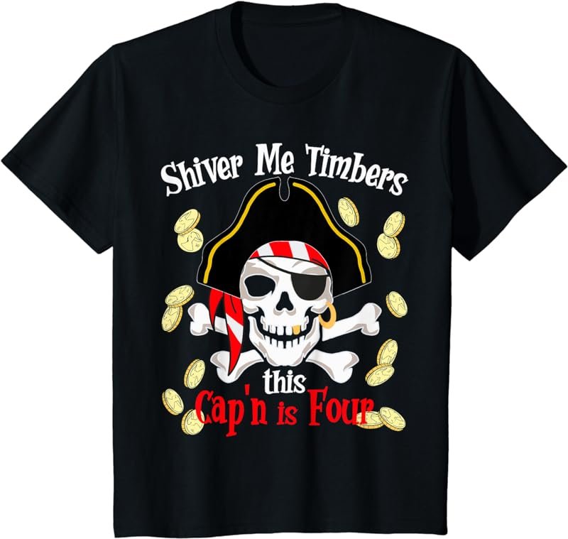 Kids 4 Year Old Pirate Birthday Party Shirt Gift for Girl Boy