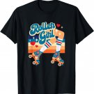 Retro Vintage Roller Girl Roller Skates w Hearts And Stripes T-Shirt