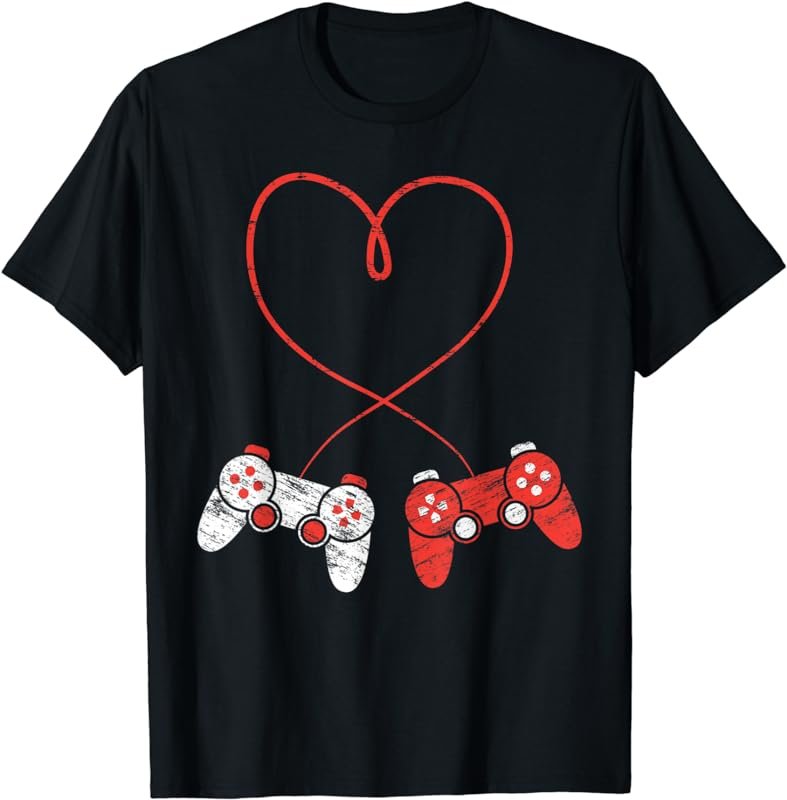 Video Games Gamer With Controllers Heart Valentines Day Boys T-Shirt