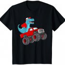 Kids Valentines Day T Rex Riding Monster Truck Funny Toddler Boys T-Shirt