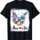 Happy 4th Of July Floral Chicken Flowers Patriotic Usa Flag T-Shirt