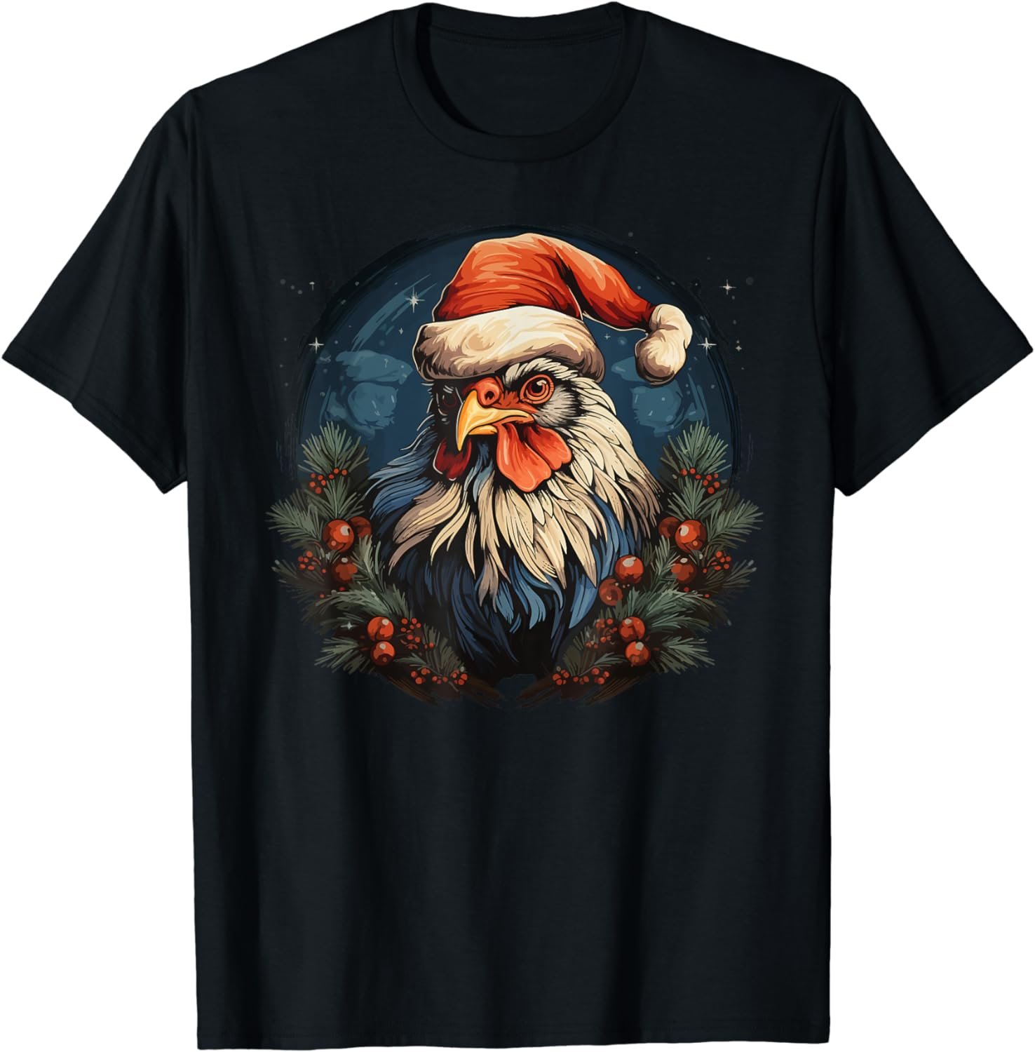 Funny Rooster Santa Hat Christmas Tree Chicken Lover T-Shirt