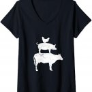 Womens Hardcore Carnivore Cow Pig Chicken Pyramid | Keto Meat Eater V-Neck T-Shirt