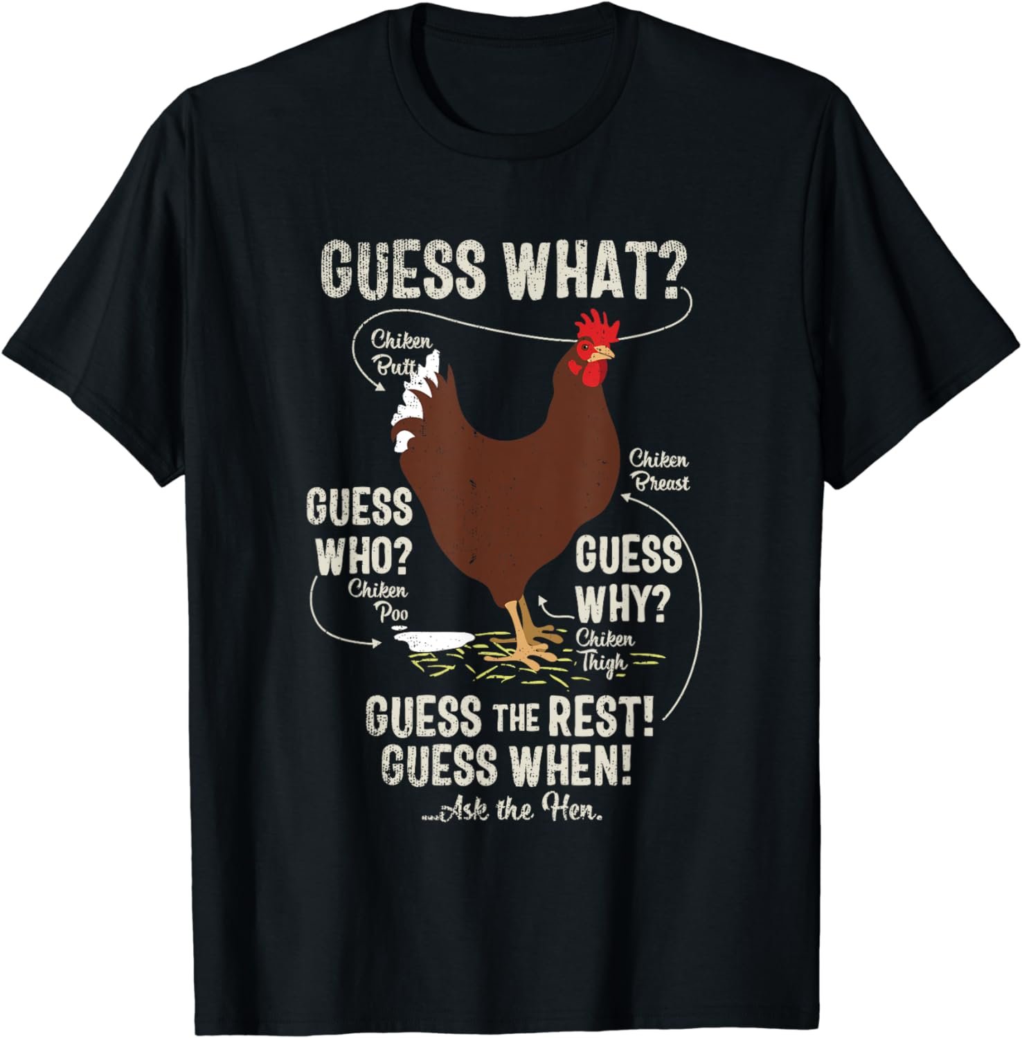 NEW! chicken butt, guess why? Chicken Thigh, guess who, POO T-Shirt