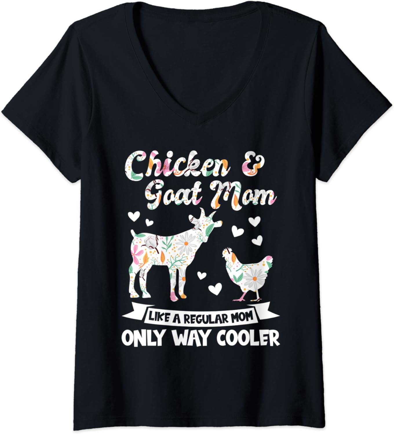 Womens Chicken & Goat Mom like a regular Mom Chicken V-Neck T-Shirt