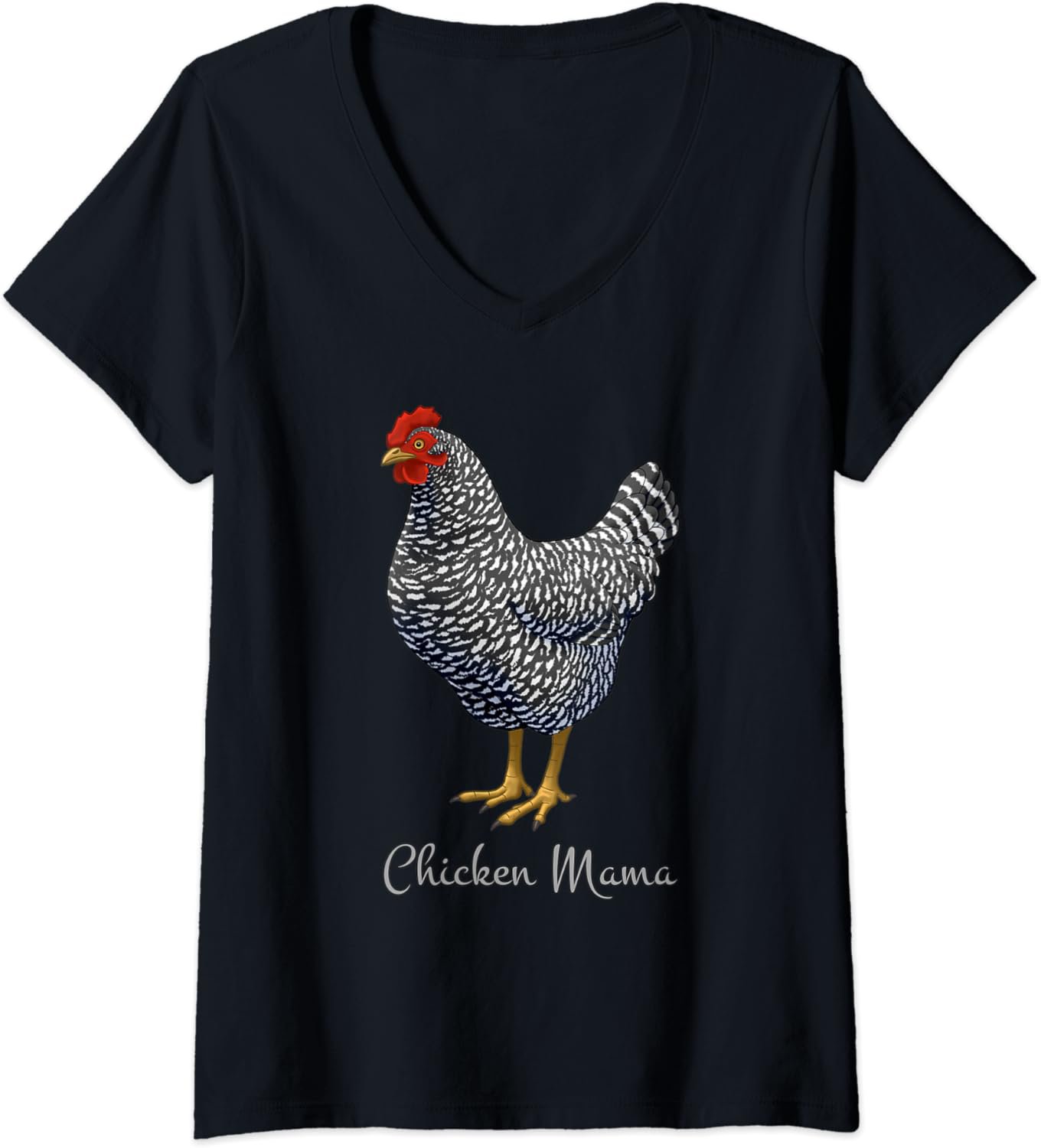Womens Chicken Mama Black Barred Plymouth Rock Hen Mom Bird Lovers V-Neck T-Shirt