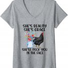 Womens Shes Beauty Shes Grace She'll Peck You In The Face Chicken V-Neck T-Shirt