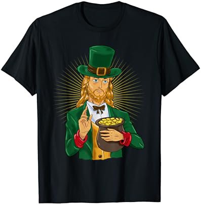 St Patrick's Day Funny Jesus in Leprechaun Green Costume T-Shirt