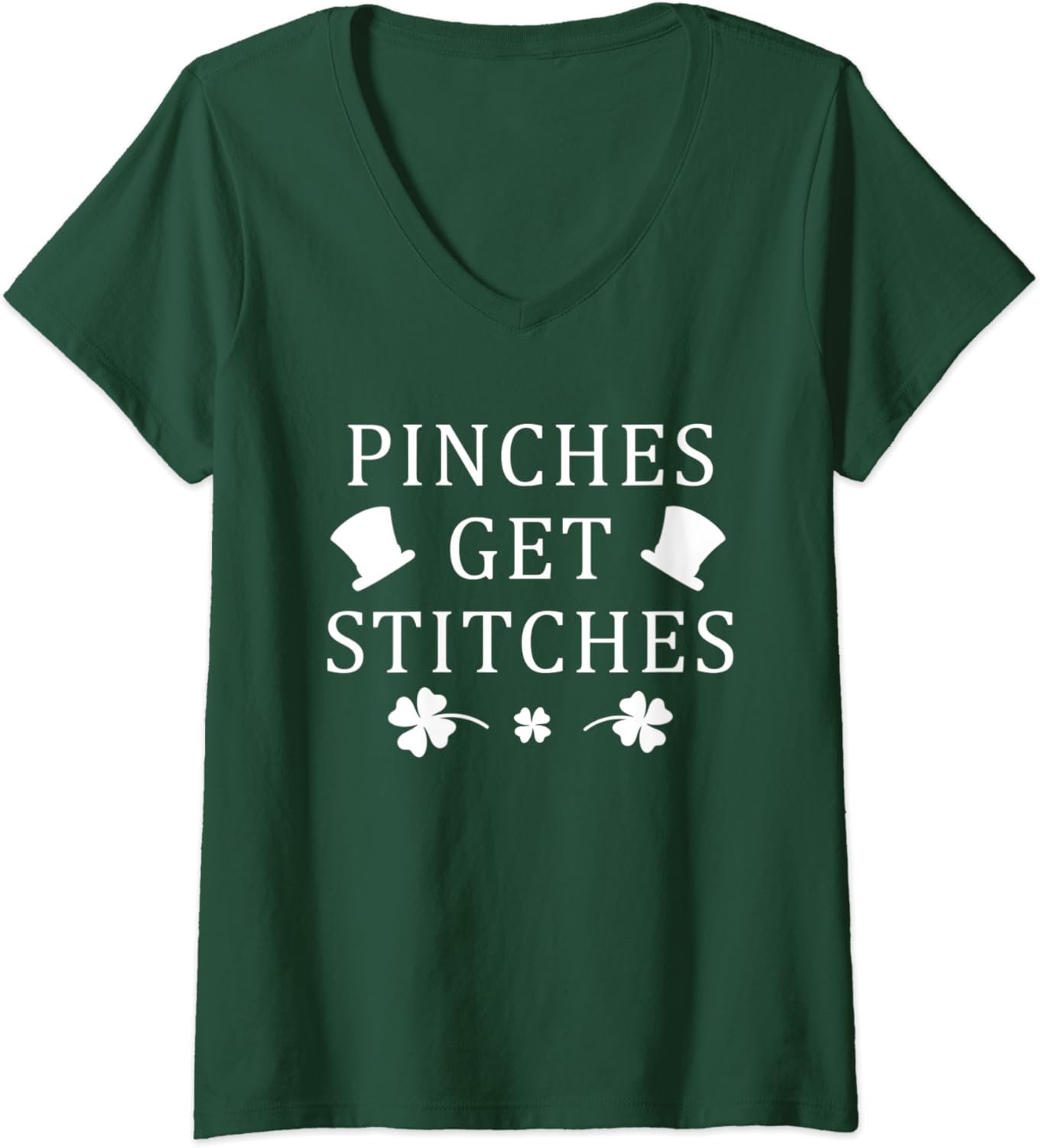 Womens Funny St. Patrick's Day Pinches Get Stitches Shamrock V-Neck T-Shirt