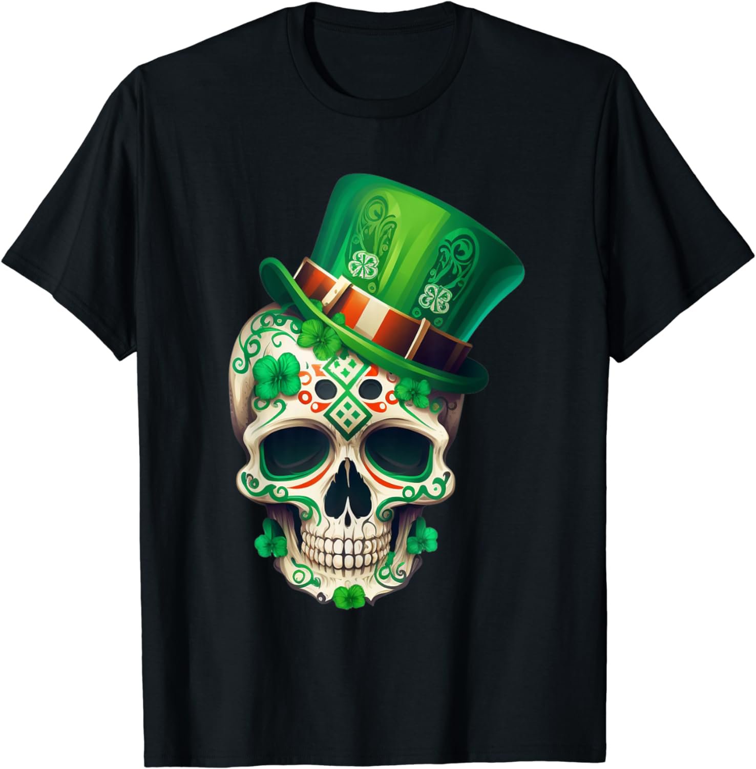 Sugar Skull St Patricks Day Irish Skull Leprechaun Men T-Shirt