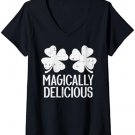 Womens Naughty Shamrocks Magically Delicious St Patricks Day Women V-Neck T-Shirt