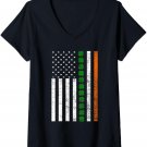 Womens St. Patricks Day Irish American Flag Ireland Shamrock Clover V-Neck T-Shirt