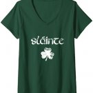 Womens Slainte Shamrock Green St Patricks Day Irish Gaelic Cheers V-Neck T-Shirt