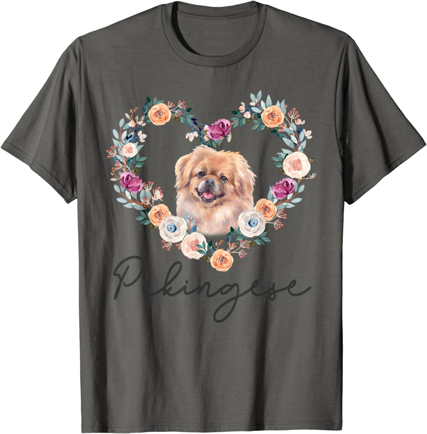 Pekingese Dog Flower Heart Funny Mother's Day Gift T-Shirt