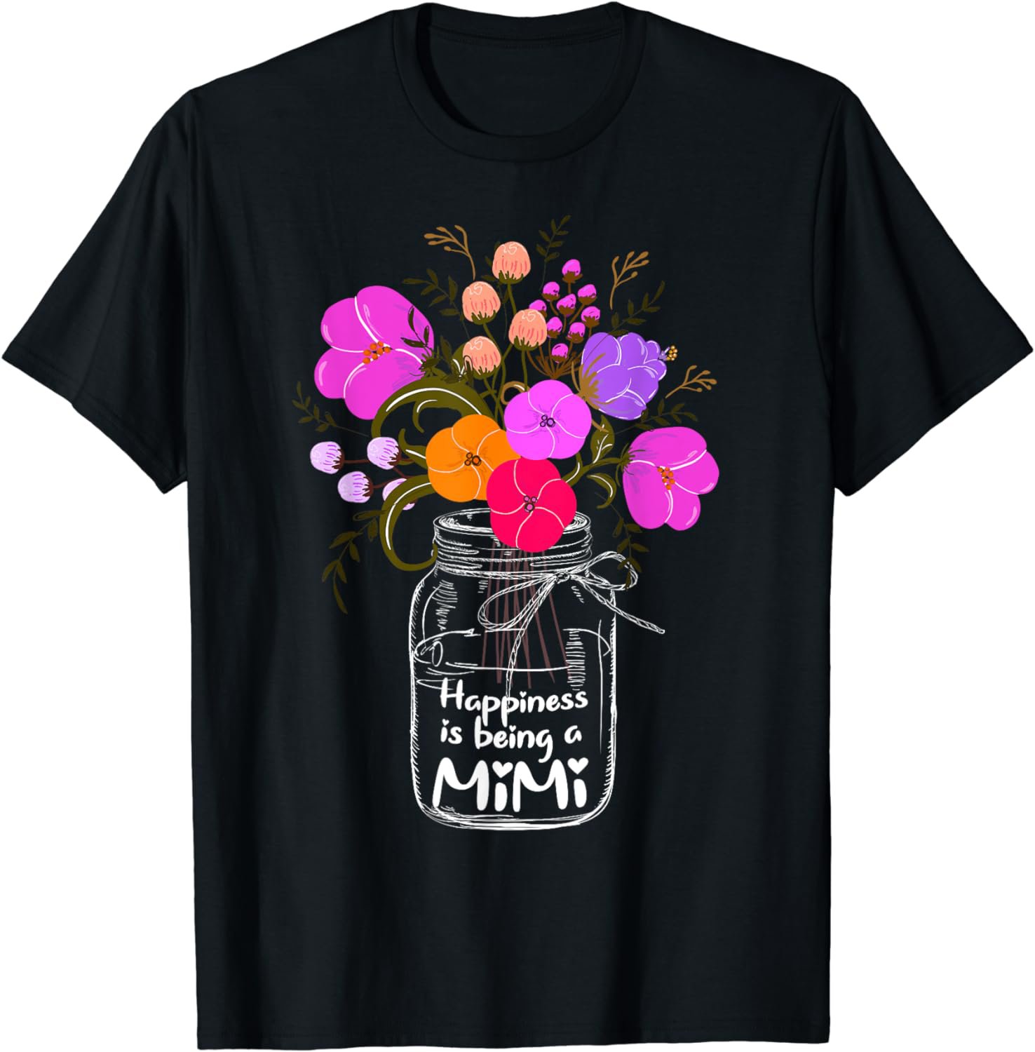 Happiness Is Being A Mimi Shirt Gift For Grandma Mom Flower T-Shirt