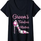 Womens Groom's Fabulous Mother Happy Wedding Marry Married V-Neck T-Shirt